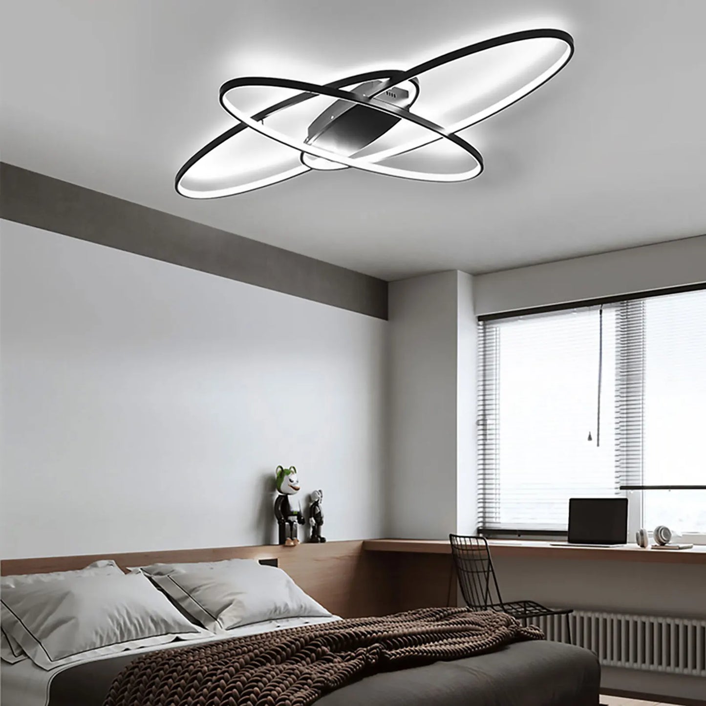 Modern Geometric LED Ceiling Light Black 70W Flush Mount