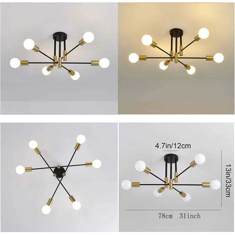Retro Industrial Wrought Iron Ceiling Chandeliers LED Ceiling Lamp