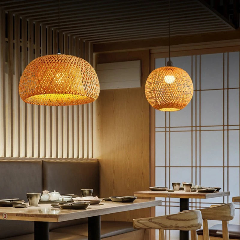 Bamboo Lantern 30cm Pendant Lamp Natural Rattan Wicker