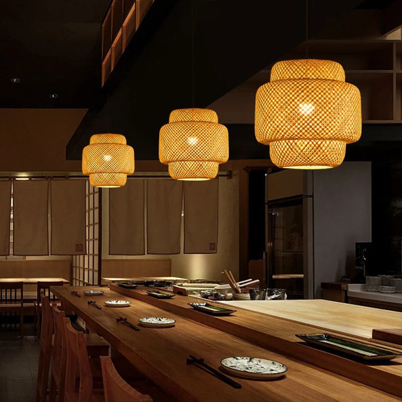Bamboo Lantern 30cm Pendant Lamp Natural Rattan Wicker