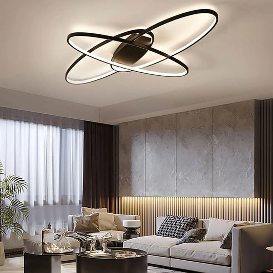 Modern Geometric LED Ceiling Light Black 70W Flush Mount
