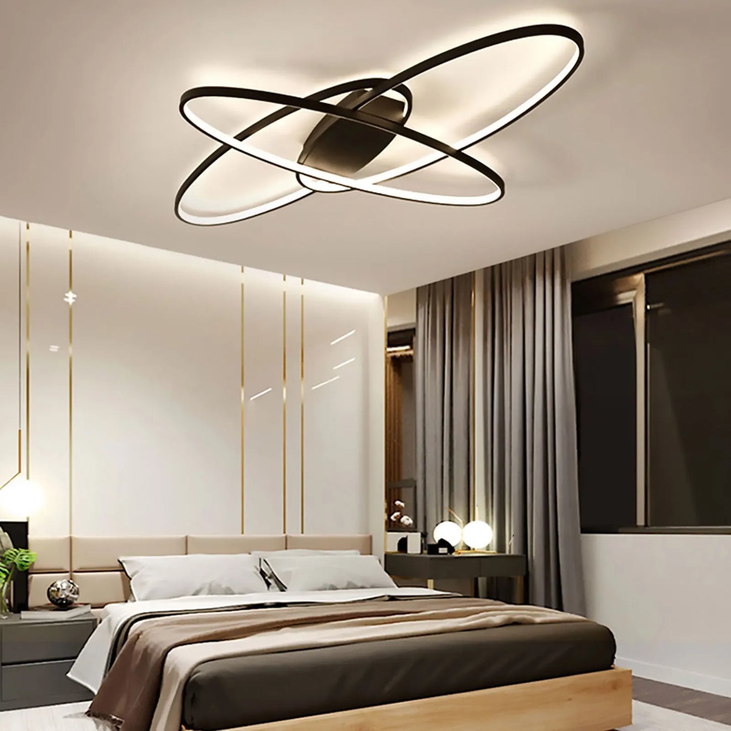 Modern Geometric LED Ceiling Light Black 70W Flush Mount