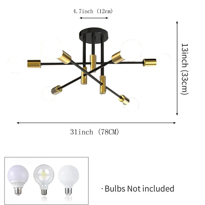 Retro Industrial Wrought Iron Ceiling Chandeliers LED Ceiling Lamp