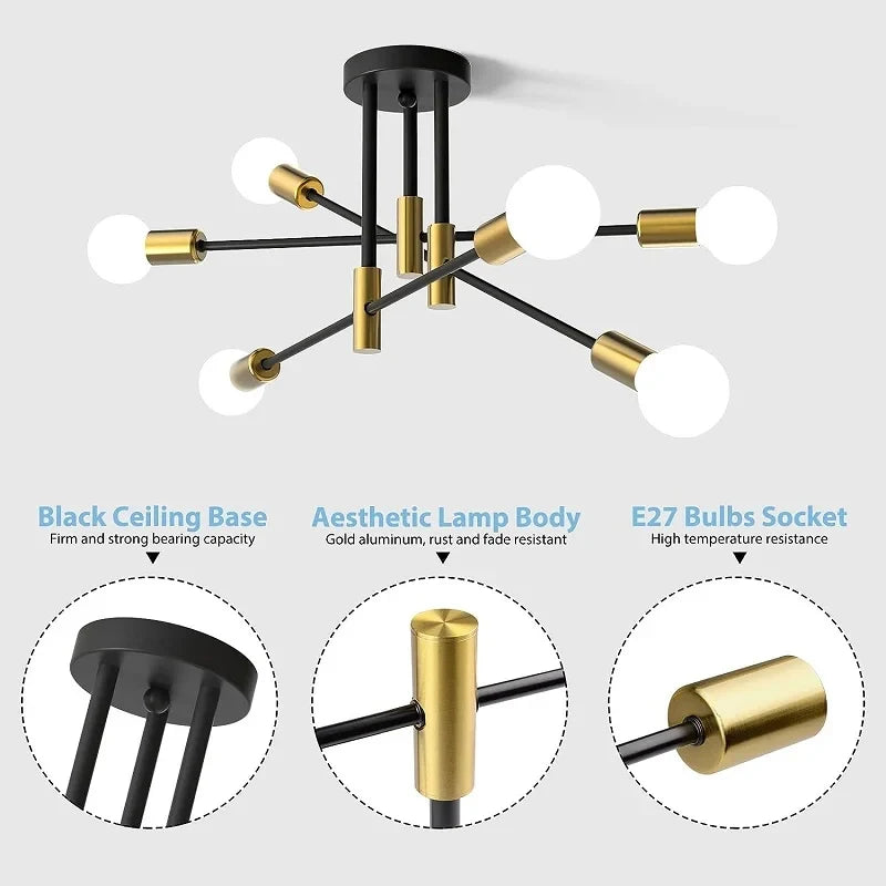 Retro Industrial Wrought Iron Ceiling Chandeliers LED Ceiling Lamp