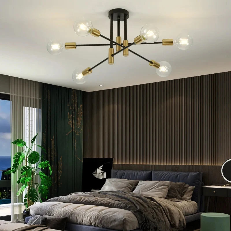 Retro Industrial Wrought Iron Ceiling Chandeliers LED Ceiling Lamp
