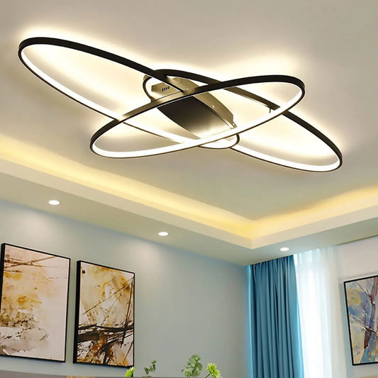 Modern Geometric LED Ceiling Light Black 70W Flush Mount